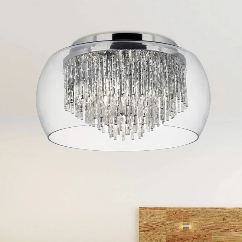 Glas-plafondlamp Curva met alu-spiralen de Searchlight en Helder, Chrome, Alu – photo produit