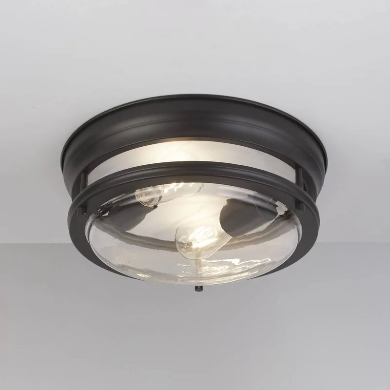 Glasgow plafondlamp met glazen kap, IP44 zwart de Searchlight en Noir, Helder – photo produit