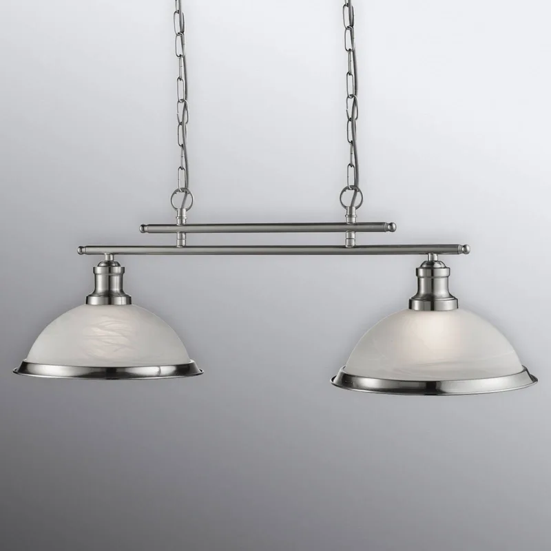 Glazen hanglamp Bistro, 2-lamps, zilver de Searchlight en Gesatineerd zilver, Blanc – photo produit