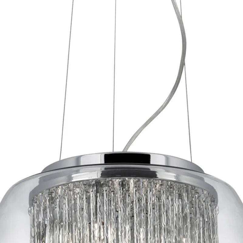 Glazen hanglamp Curva in glanzend ontwerp von Searchlight in Helder, Chrom, Alu – Produktfoto