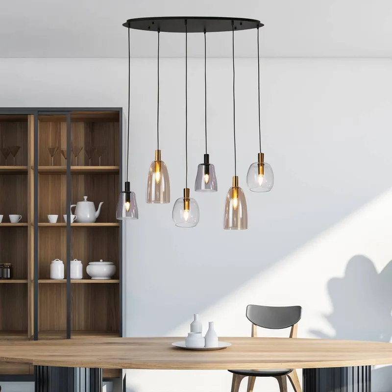 Goddelijke hanglamp, 6-lamps de Searchlight en Noir, Helder, Rookgrijs, Amber – photo produit