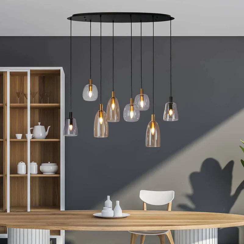 Goddelijke hanglamp, 8-lamps de Searchlight en Noir, Helder, Rookgrijs, Amber – photo produit