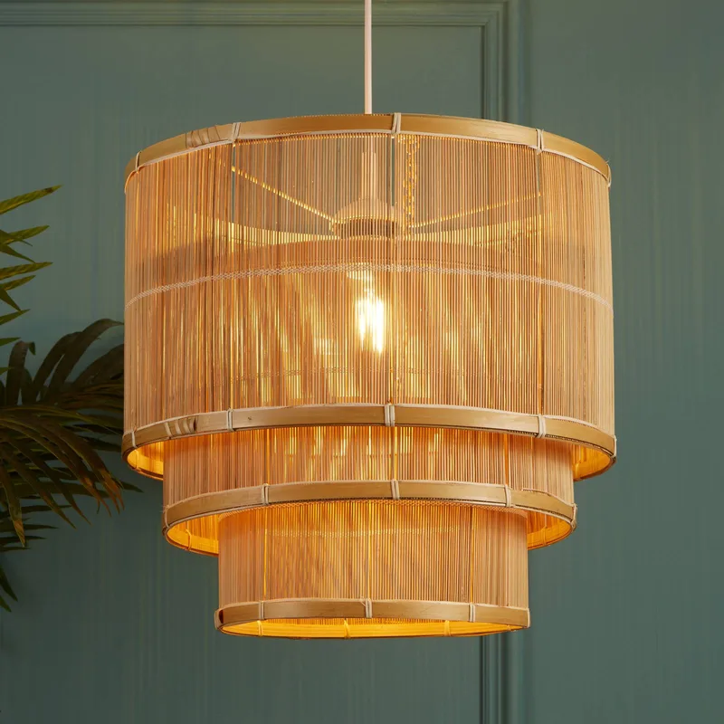 Hanglamp Astaria, houtkleur, bamboe, Ø 40 cm, E27 fra Searchlight i Houtkleurig – produktbillede