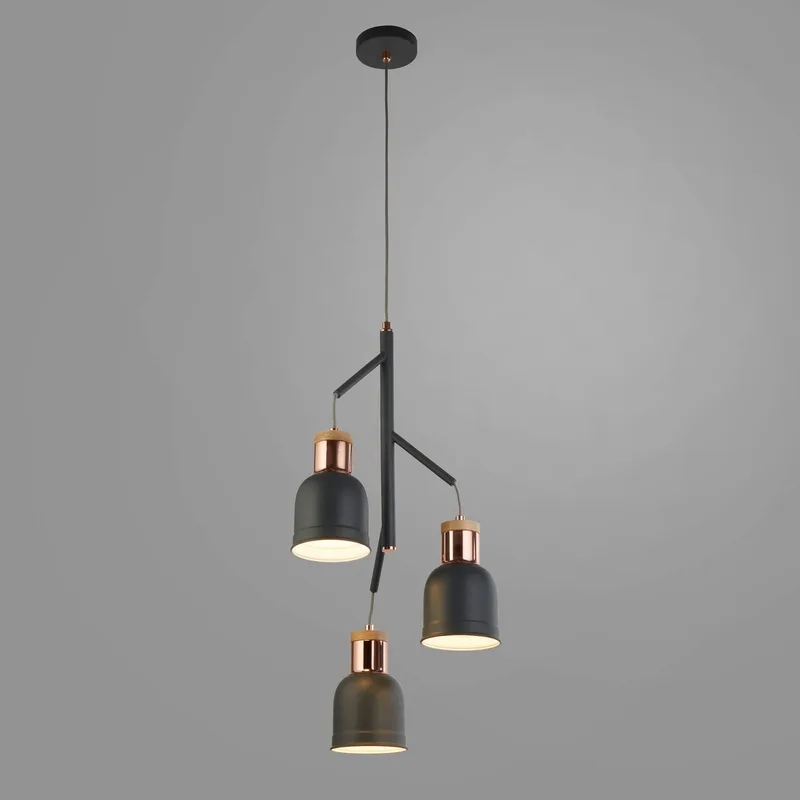 Hanglamp Barham, grijs, metaal, 3-lamps, E27 von Searchlight in Matgrijs – Produktfoto