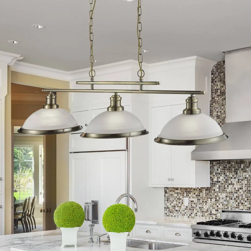 Hanglamp Bistro Bar 3-lamps messing/opaal by Searchlight in Messing antiek, Wit opaal – product photo