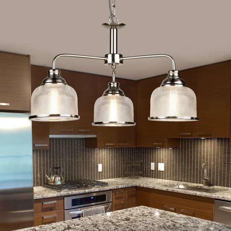 Hanglamp Bistro II 3-lamps zilver/ribbelglas fra Searchlight i Zilver gesatineerd, Gennemsigtig – produktbillede