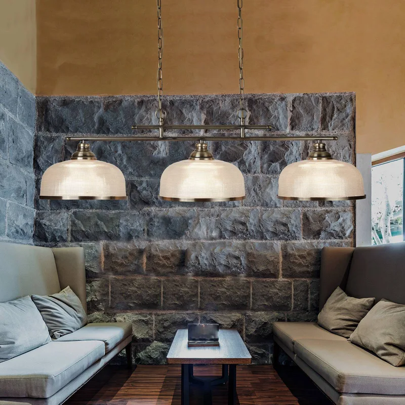 Hanglamp Bistro II Bar messing/ribbelglas van Searchlight in Messing, Transparant – productfoto