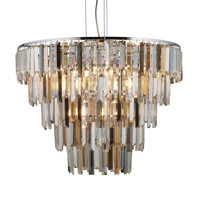 Hanglamp Clarissa met kristallen van Searchlight in Chroom, Helder, Amber, Rookgrijs – productfoto