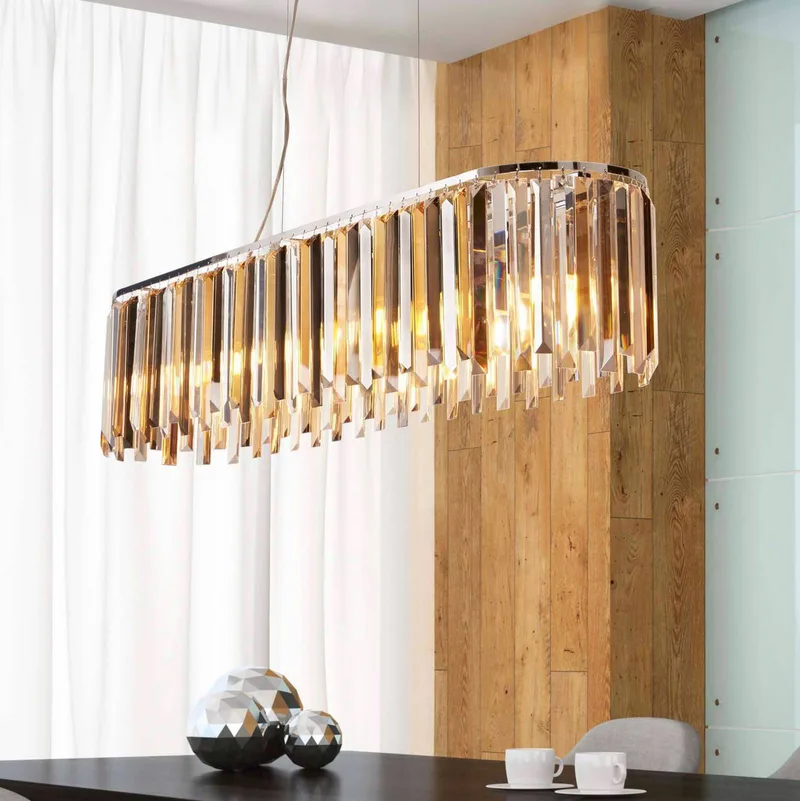 Hanglamp Clarissa met kristallen prisma's, 100 cm de Searchlight en Chrome, Helder, Crème, Rookgrijs – photo produit