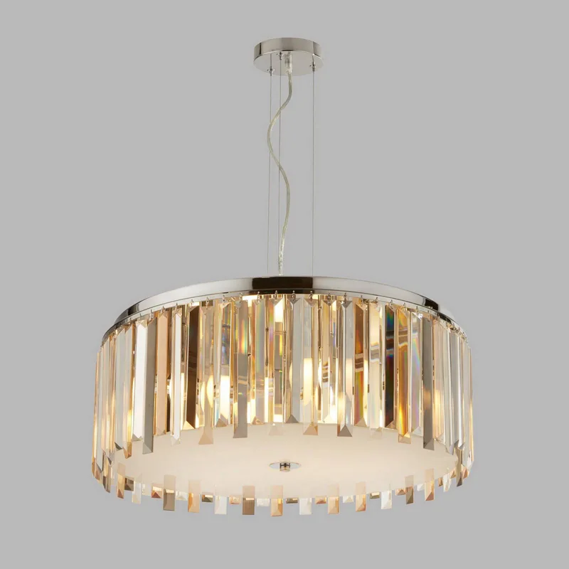 Hängelampe Clarissa mit Kristallprismen, Ø 60 cm von Searchlight in Chrom, Helder, Creme, Rookgrijs – Produktfoto