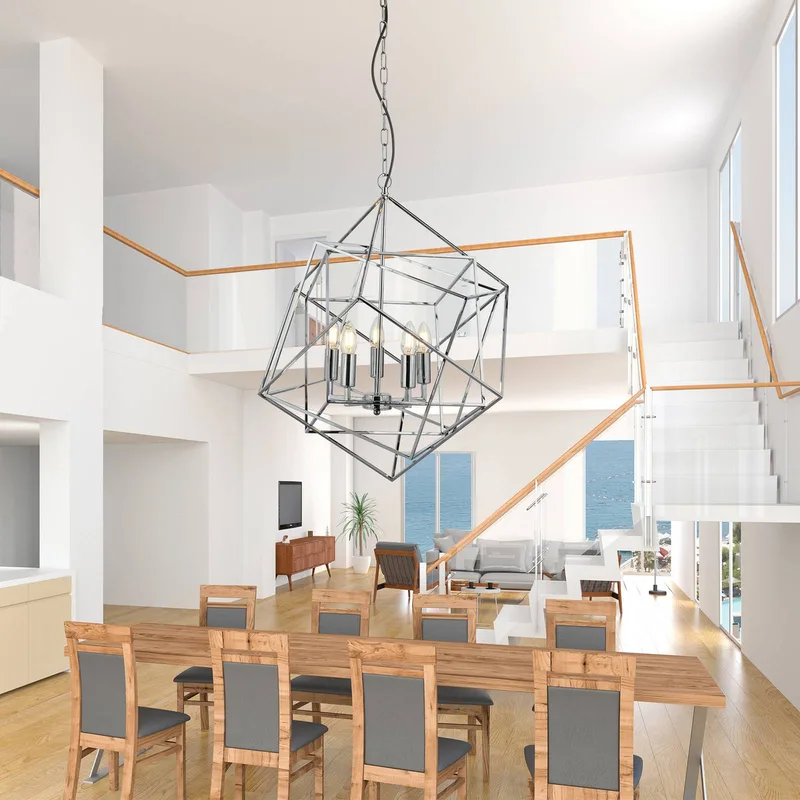 Hanglamp Cube met kooikap fra Searchlight i Krom – produktbillede