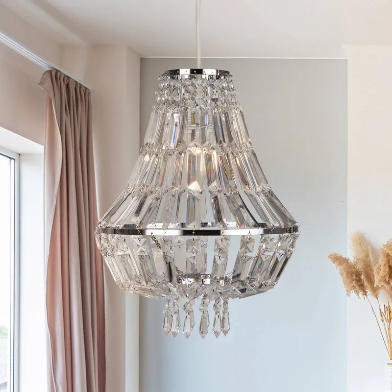 Hanglamp Dietana, helder/grijs, metaal, Ø 30 cm, E27 von Searchlight in Chrom, Transparent – Produktfoto