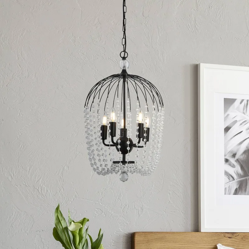 Hanglamp douche, zwart/helder, kristalglas, E14, Ø 36cm von Searchlight in Schwarz, Helder – Produktfoto