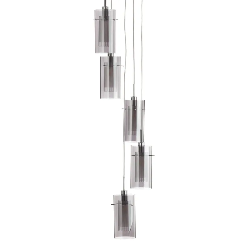 Hanglamp Duo 2, rookglas/chroom 5-lamps de Searchlight en Chrome, Rookgrijs – photo produit