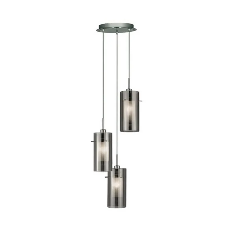 Pendellampe Duo 2 Rauchglas/chrom rund dreiflammig von Searchlight in Chrom, Rookgrijs – Produktfoto