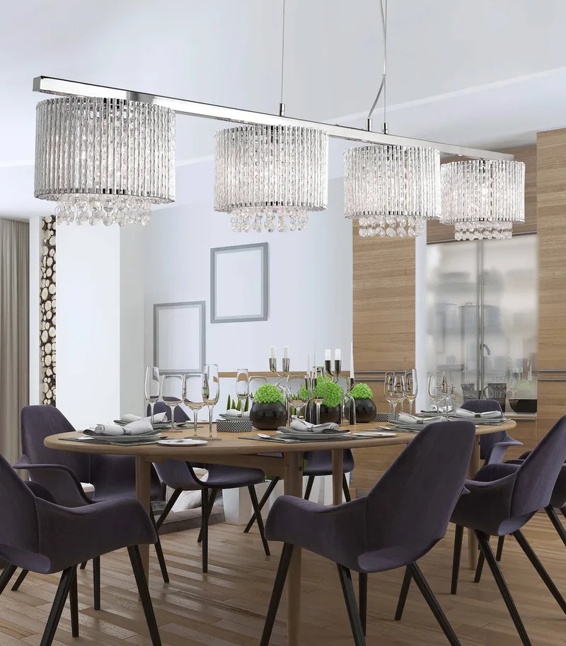 Hanglamp Elise, 4-lamps, balken fra Searchlight i Krom, Helder – produktbillede