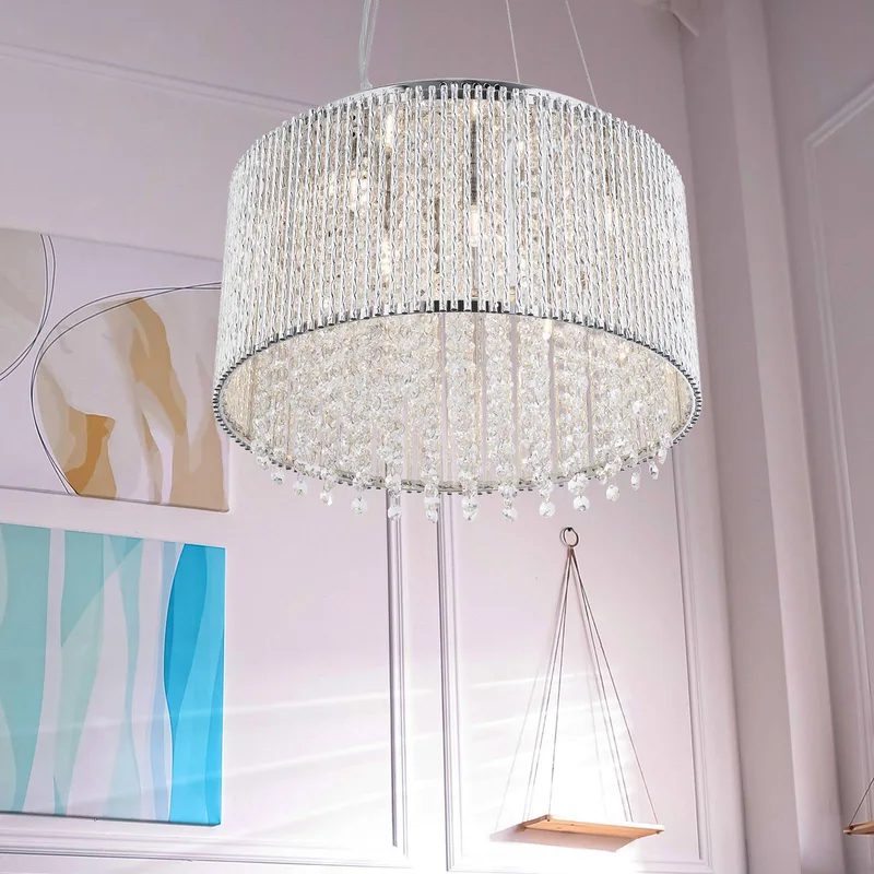 Hanglamp Elise II, 8-lamps de Searchlight en Chrome, Helder – photo produit