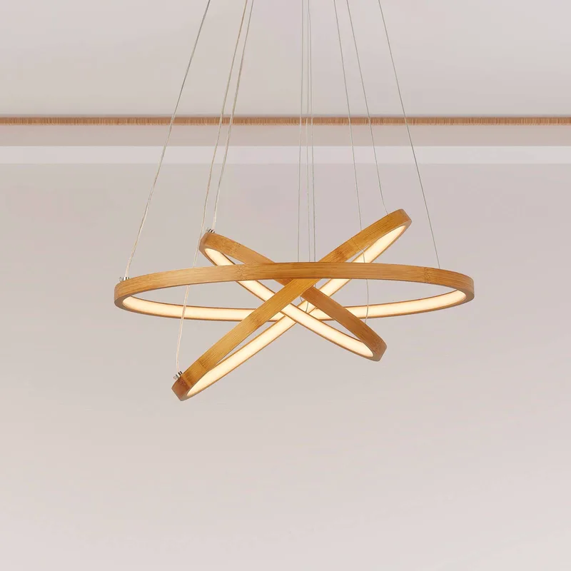 Hanglamp Eternity, goudkleurig, bamboe, Ø 50 cm de Searchlight en Licht hout, Or – photo produit