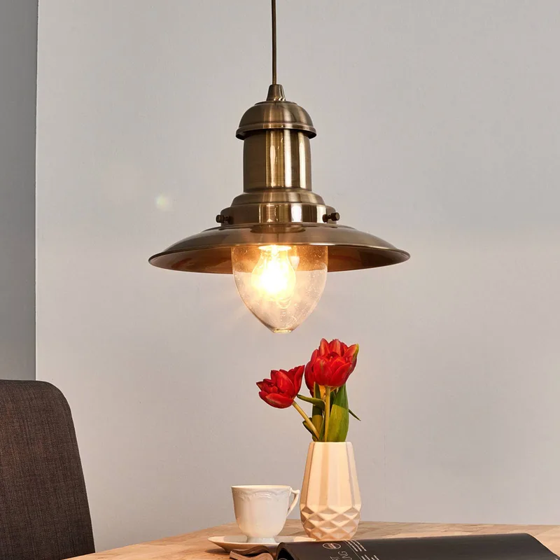 Hanglamp Fisherman Ø 32cm in oudmessing de Searchlight en Transparent – photo produit