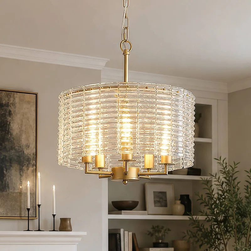 Hanglamp Flute, goudkleurig/transparant, glas, metaal, E14 de Searchlight en Or, Transparent – photo produit