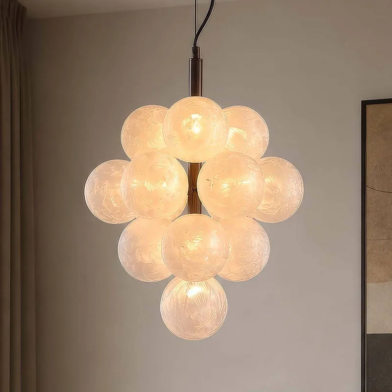 Hanglamp Frosty, 13-lampig, rond, brons, matglas, G9 de Searchlight en Bronze, Wit gesatineerd – photo produit