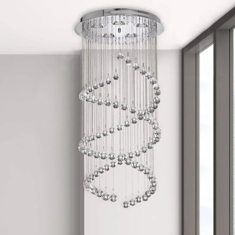Hanglamp Hallway met glaskristalbezetting, 80 cm från Searchlight i Krom, Helder – produktbild