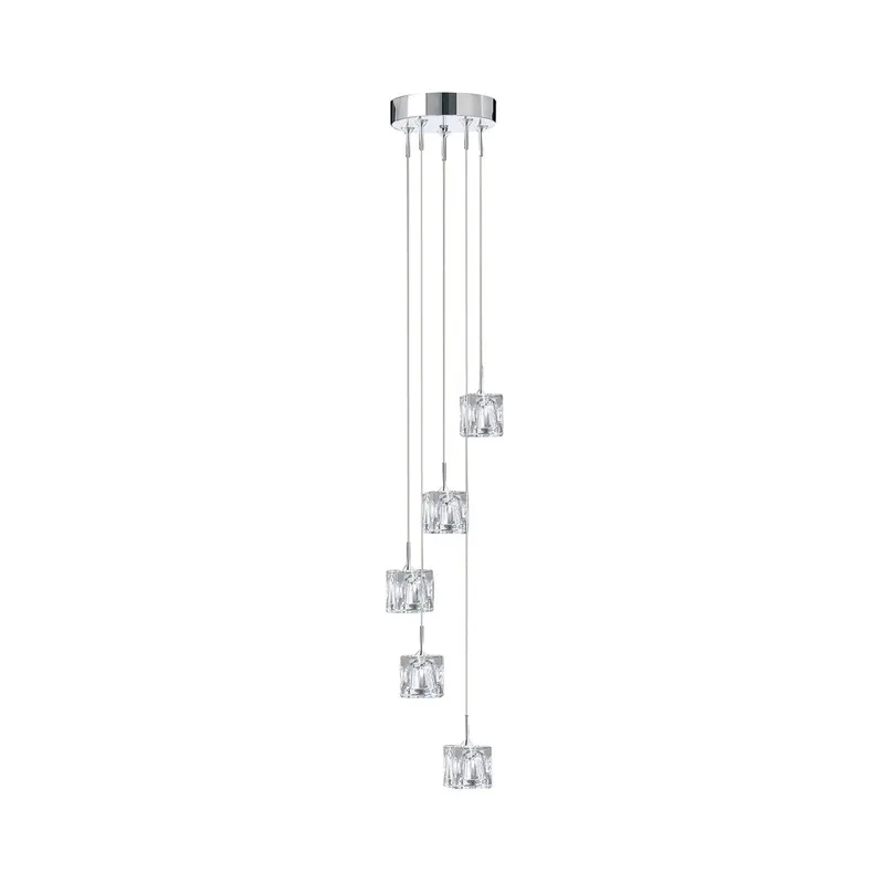 Hanglamp Ice Cube, 5-lamps, chroom, kristalglas de Searchlight en Chrome, Helder – photo produit