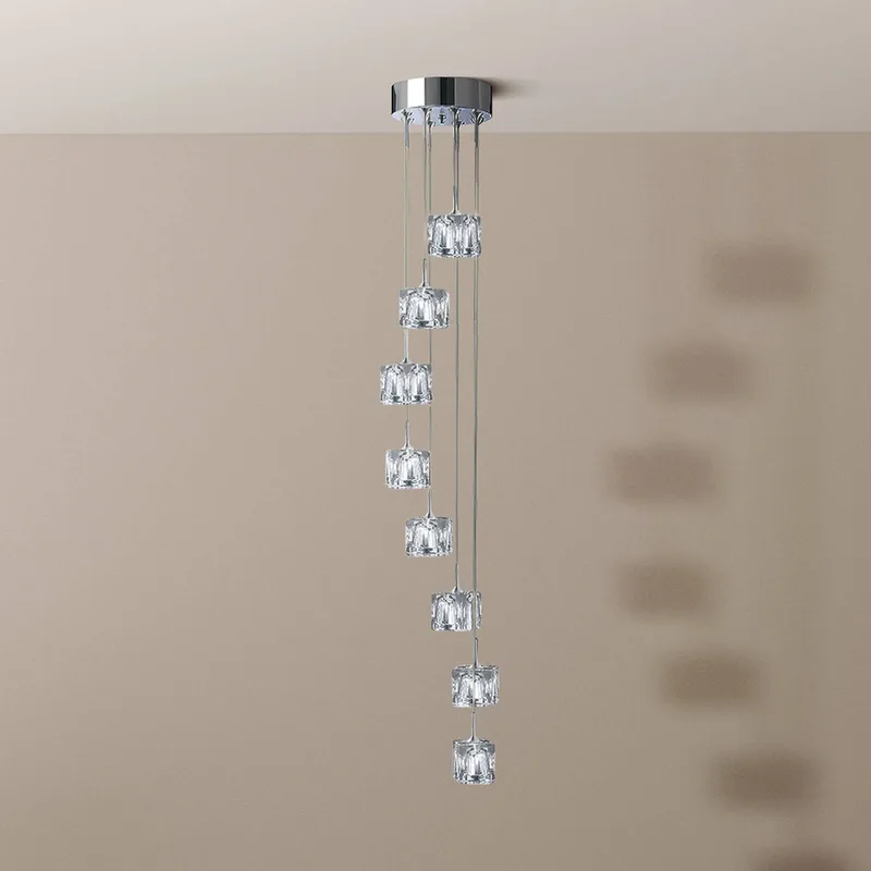 Hanglamp Ice Cube, 8-lamps, chroom, kristalglas by Searchlight in Chrome, Helder – product photo
