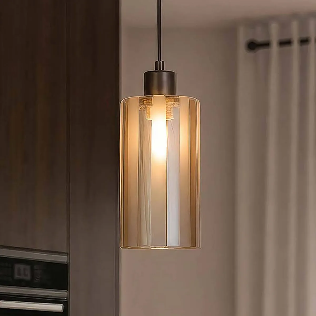 Hanglamp Kent, 1-lamp, brons, glas, E27 fra Searchlight i Bronze, Bruin getint – produktbillede