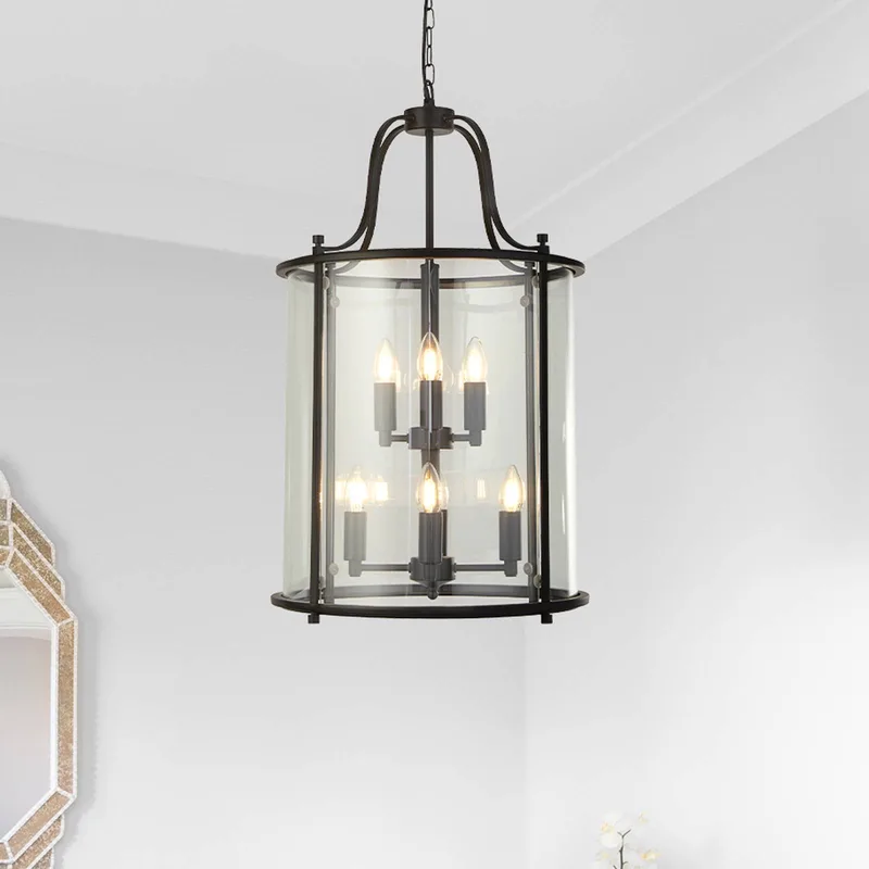 Hanglamp Lantern Grande, zwart/helder, glas, E14 von Searchlight in Schwarz – Produktfoto