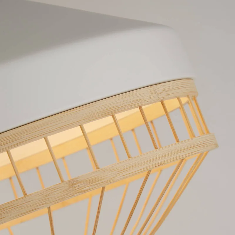 Hanglamp Lanya, wit, staal/bamboe, Ø 30 cm, E27 van Searchlight in Hout licht, Wit – productfoto