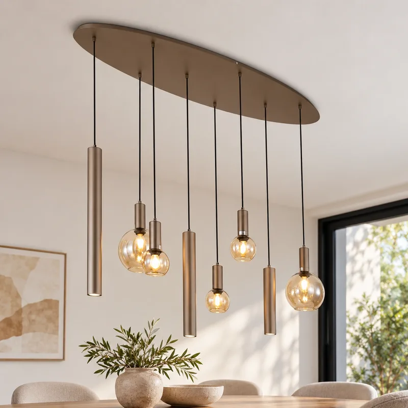 Hanglamp Lyon 8 lichts L 140 cm brons goud van Searchlight – productfoto