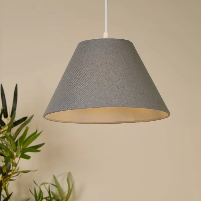 Hanglamp Lyta, Ø 28 cm, textiel, E27, kegelvorm de Searchlight en Gris – photo produit