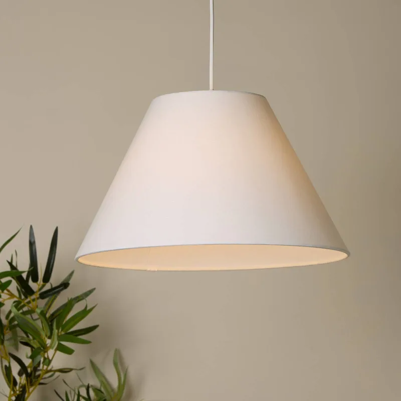 Hanglamp Lyta, Ø 38 cm, textiel, E27, kegelvorm von Searchlight in Weiß – Produktfoto