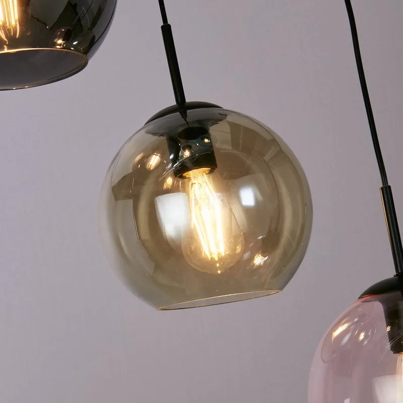 Hanglamp Mardi Gras II, 5-lamps, rond, zwart von Searchlight in Schwarz, Blau, Gold, Rosa, Rookgrijs – Produktfoto