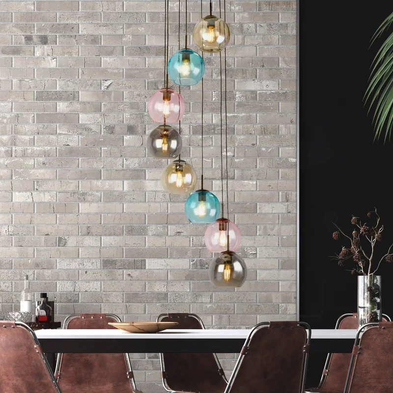 Hanglamp Mardi Gras II, 8-lamps, rond von Searchlight in Schwarz, Blau, Gold, Rosa, Rookgrijs – Produktfoto