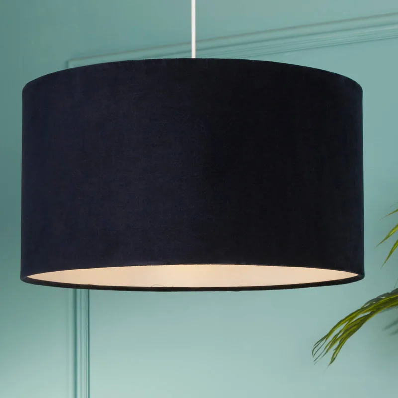 Hanglamp Mersana, Ø 50 cm, fluweel, E27 de Searchlight en Bleu foncé – photo produit