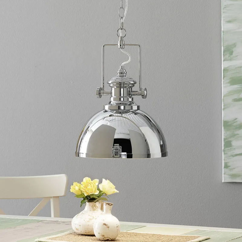 Hanglamp metaal, industrieel ontwerp, chroomkleurig de Searchlight en Chrome, Helder – photo produit