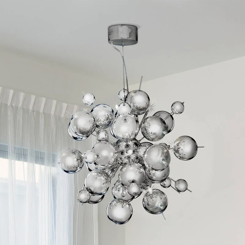 Hanglamp Molecule, chroomkleurig, metaal, 12-lamps, G4 de Searchlight en Chrome – photo produit