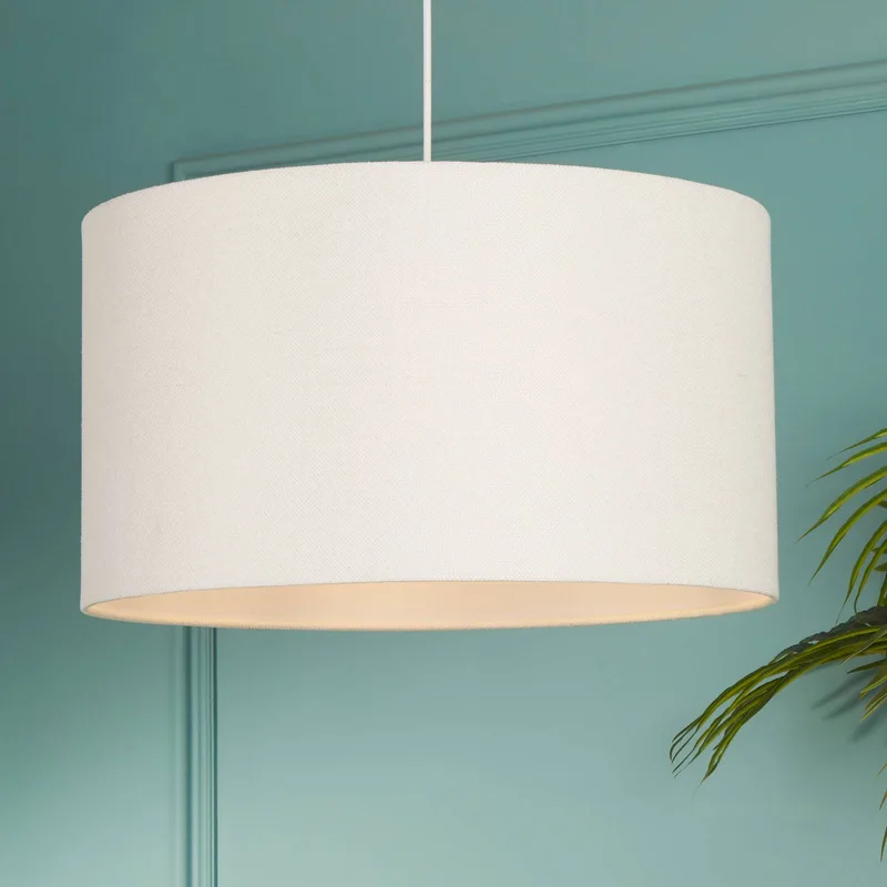 Hanglamp Rayna, Ø 50 cm, wit, linnen, E27 de Searchlight en Crème, Blanc – photo produit