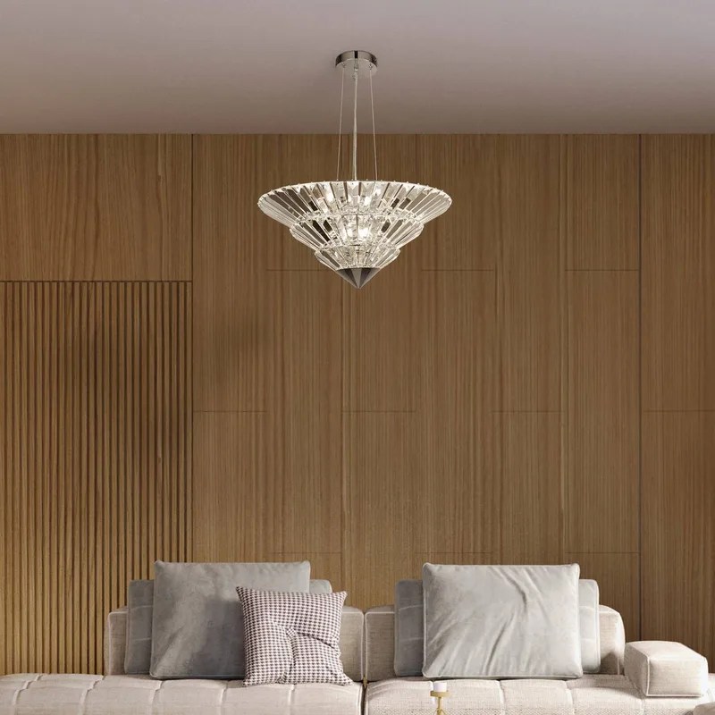 Hanglamp Savannah, 8-lamps, kristalglas van Searchlight in Chroom, Helder – productfoto