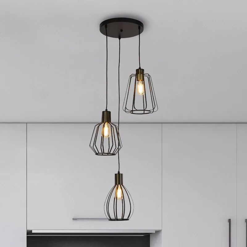 Hanglamp Senator, zwart/messingkleurig, Ø 45 cm, 3-lamps von Searchlight in Zandzwart, Antiek messing – Produktfoto