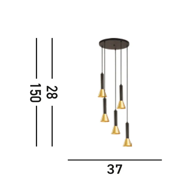 Hanglamp Signal, Ø 37 cm, zwart/goudkleurig metaal, 5-lamps de Searchlight en Noir, Or – photo produit