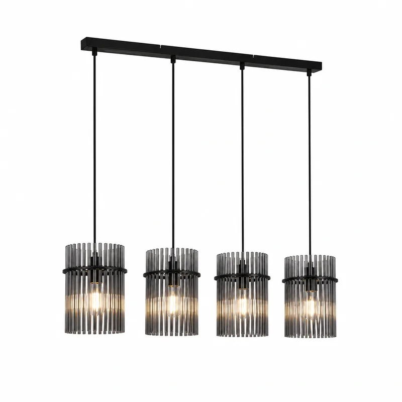 Hanglamp Swizzle 111 cm mat zwart met rookglas fra Searchlight – produktbillede