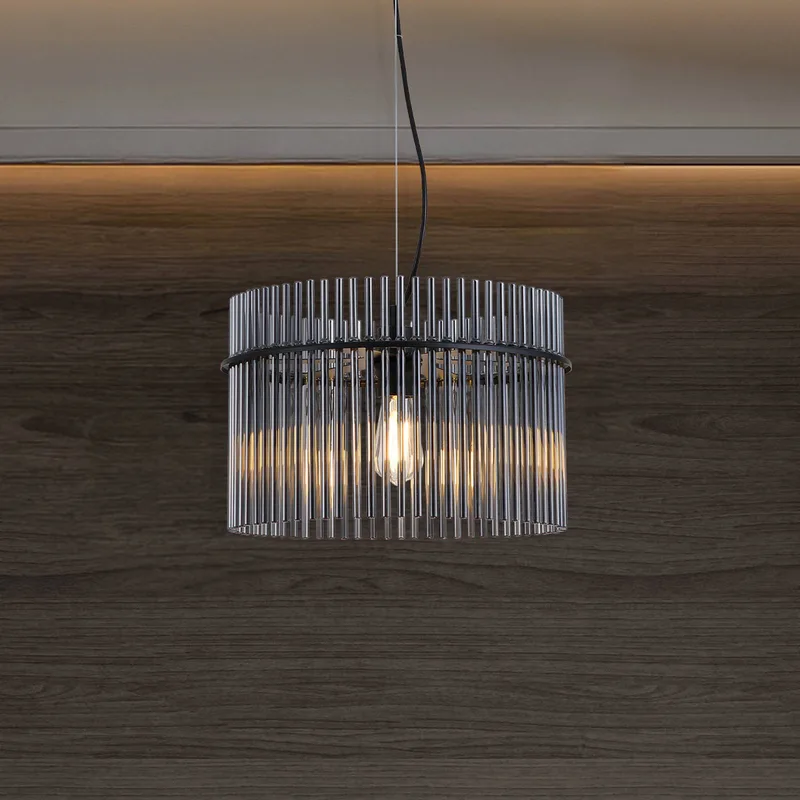 Hanglamp Swizzle, zwart/rookgrijs, Ø 40 cm, glas/metaal de Searchlight en Rookgrijs, Noir – photo produit
