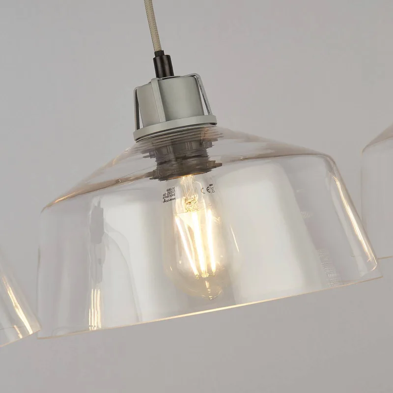 Hanglamp Thaloria, transparant, glas, 3-lamps, 80cm de Searchlight en Helder, Gris – photo produit