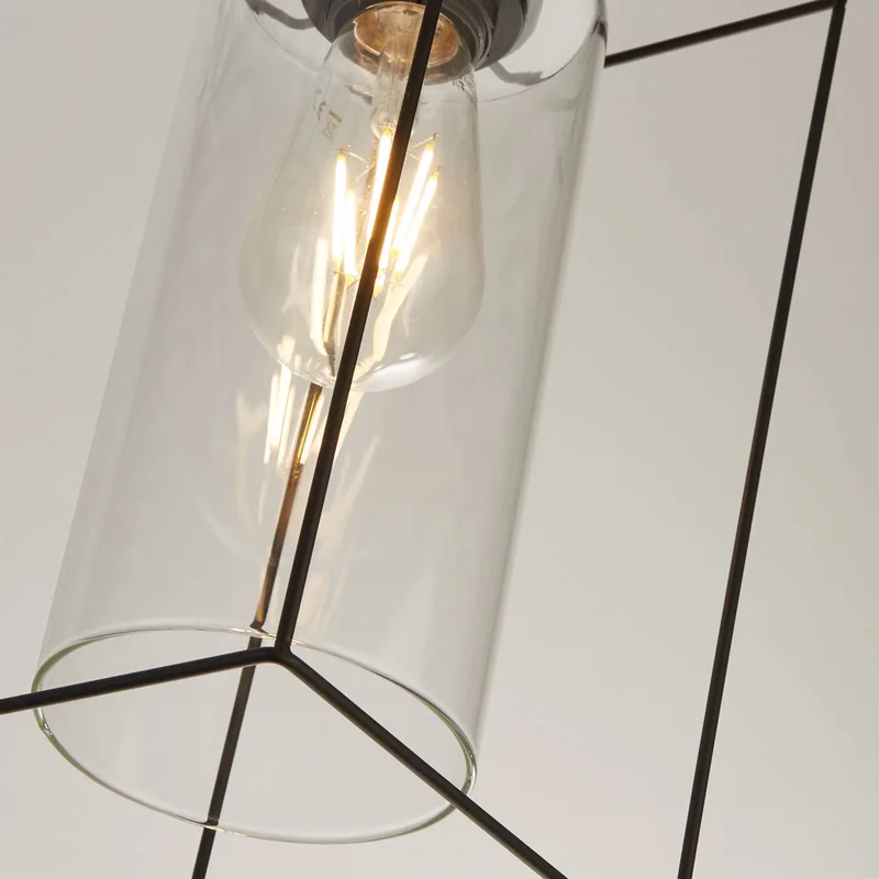 Hanglamp Vesperon, transparant, glas, 3-lamps, 75 cm van Searchlight in Helder, Zwart – productfoto