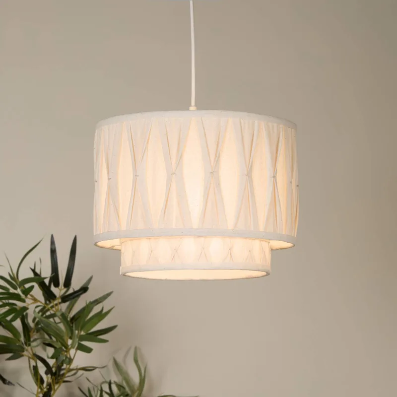 Hanglamp Wieka, linnen, Ø 30 cm, E27 von Searchlight in Beige – Produktfoto