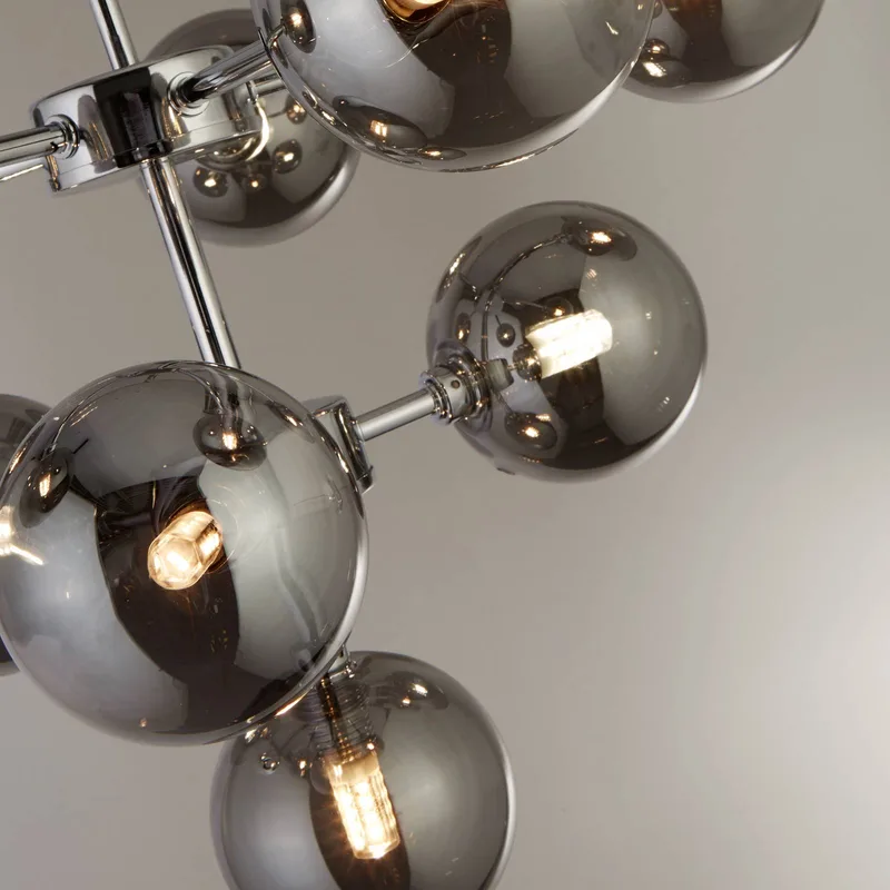 Hanglamp Zarath, rookgrijs, glas, 9-lamps, Ø 49 cm de Searchlight en Rookgrijs, Noir, Chrome – photo produit