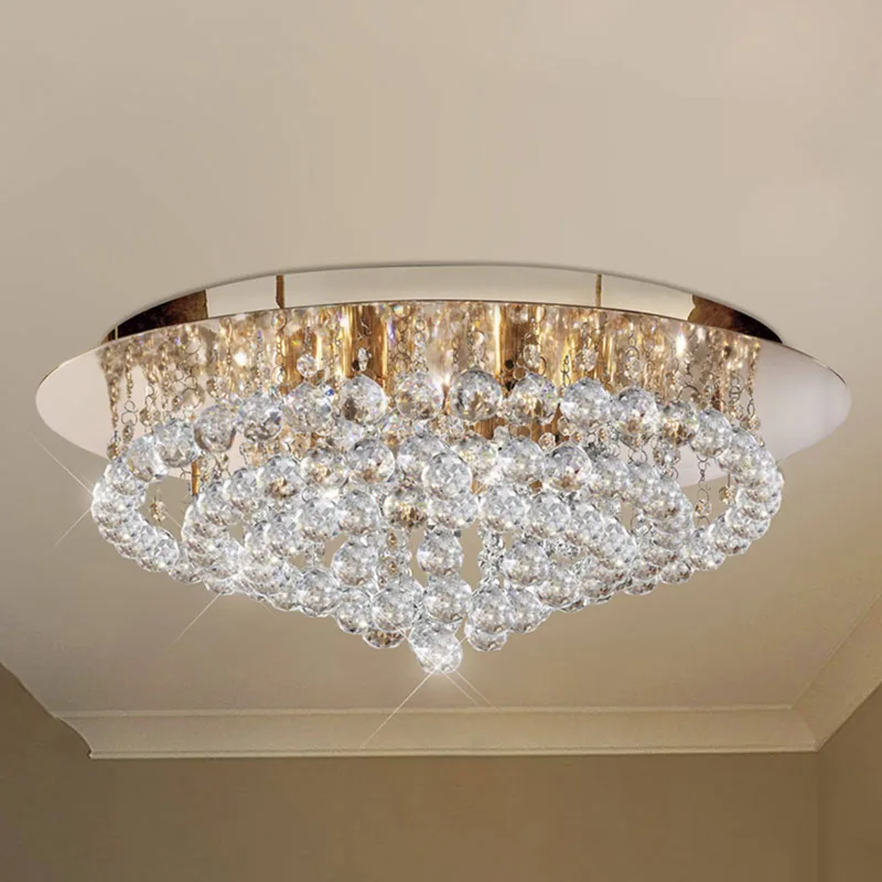 Hanna plafondlamp, goud, kristallen bollen, Ø 55 cm van Searchlight in Goud, Heldere kristallen – productfoto